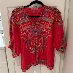 Johnny Was Xylia  Button Down Embroidered Blouse Size M Length:  25" p2p 22.5"